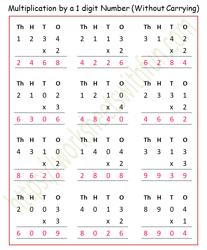 Maths class 4 multiplication by a 1 digit number without carrying